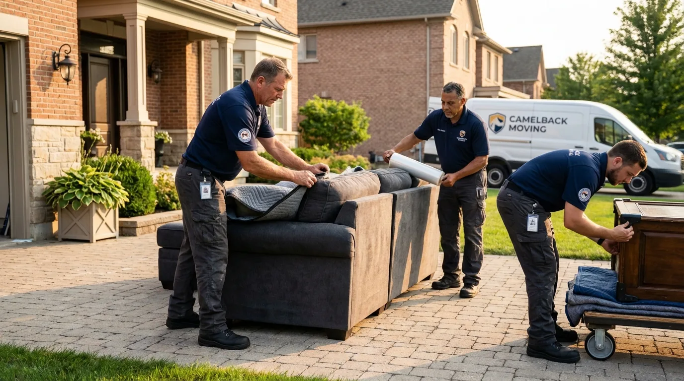 Large estate moving crew wrapping furniture in Cambria, IL
